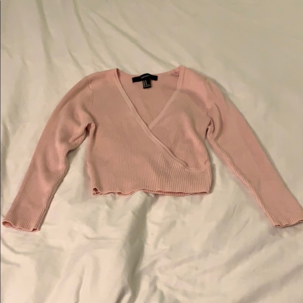 FOREVER 21 pink ribbed longsleeve crop top